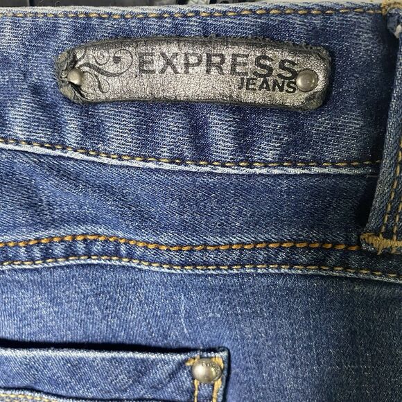 EXPRESS STELLA Jeans Low Rise Bootcut Dark Wash Embroidered Denim Womens 10 Blue - Picture 8 of 11